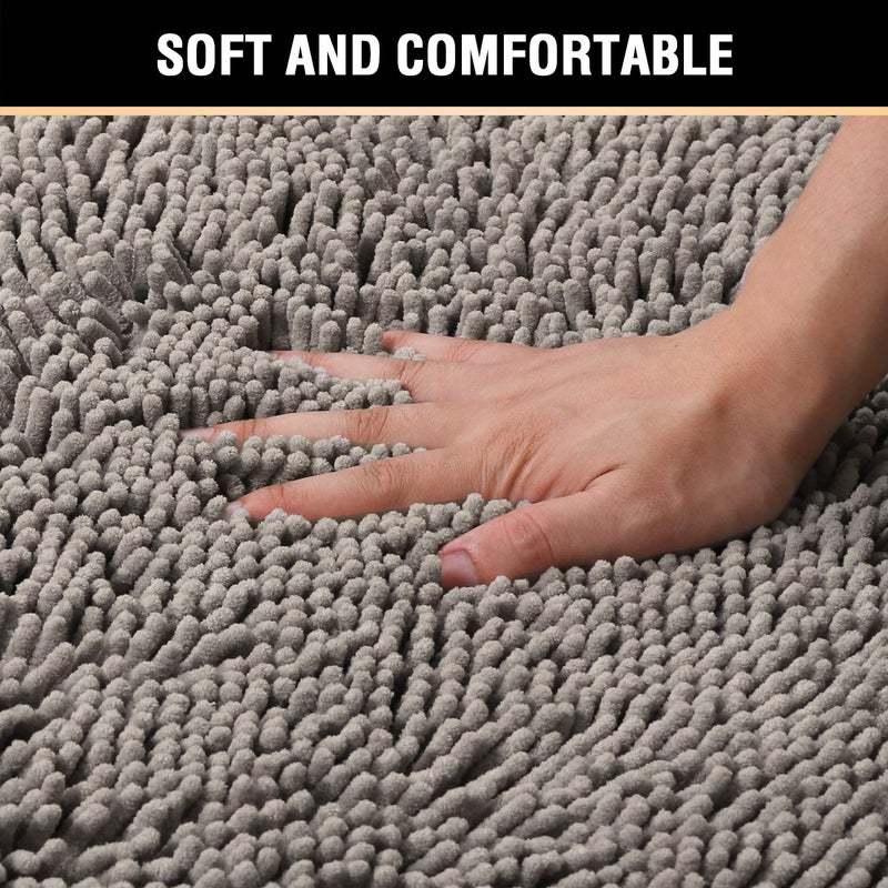 H.VERSAILTEX Original Shaggy Chenille 2 Piece Bath Rug Set, 20x20 Square U-Shape Contoured Toilet Mat & 32x20 Carpet Rug, Machine Wash/Dry Mats, Soft, Plush Rugs for Tub Shower (Dark Grey) - Image 3